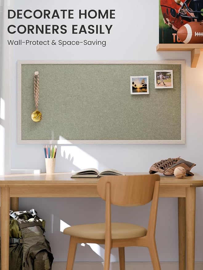 Fluxynara 47.2" x 23.6" Felt Frame Bulletin Board, Sage | Cork Board Alternative with 36 Removable Adhesive Tabs, Foldable Pin Board for Wall, Home, Office, Classroom & Dorm