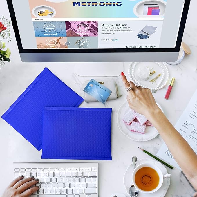 Metronic Blue Bubble Mailers 6x10 600 Pack Self-Seal Padded Mailer Usable Size 6x9'' Padded Envelopes, Bubble Mailers Bulk Package Packing Shipping Supplies for Small Business, Boutique