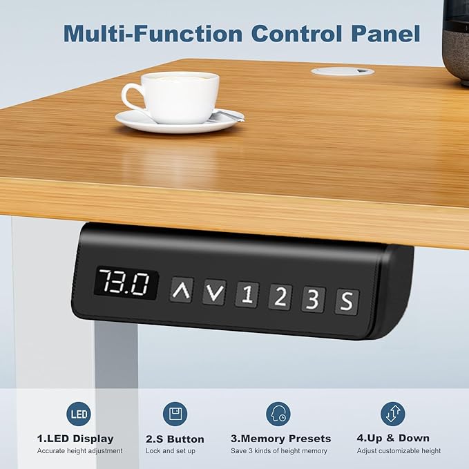 DUMOS 40 Inch Electric Standing Desk, Memory Adjustable Home Office Desk | Sit Stand Up Desk for Work Home Office,Adjustable Desk, Rising Computer Table with Splice Board,Cable Management,Hook,Oak