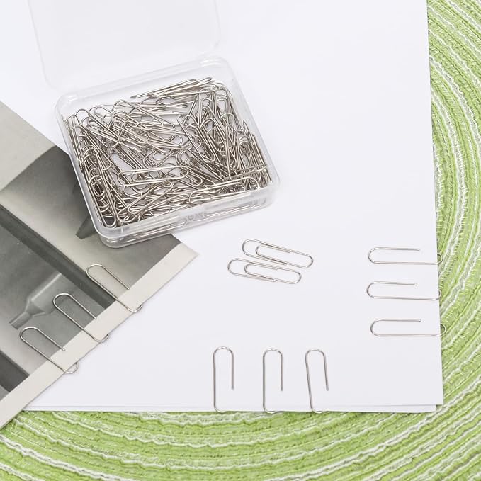 100 Pcs Silver Paper Clips, 1.1 Inch (28mm) Colorful Paperclips | Colored Paper Clips, Rust Proof, for Office, School, DIY, Bookmarks and Document Organization