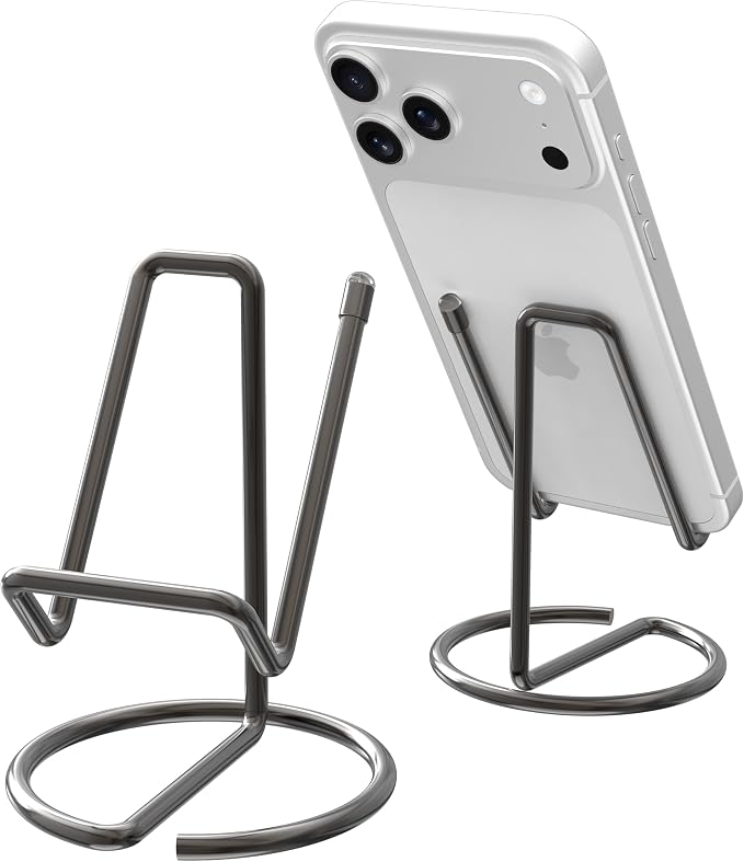 Metal Cell Phone Stand for Desk, Cute One-Piece Phone Holder, Stable Desktop Display Dock for iPhone, iPad, Samsung, Tablets & All Mobile Phones, Gray