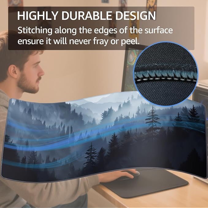 KTRIO Large Gaming Mouse Pad, Desk Mat, 31.5 x 11.8 in, Cloud Forest, XL | Smooth Micro-Weave Surface, Artistic Pattern Design, Non-Slip Rubber Base, Durable Stitched Edges, Office & Home Use