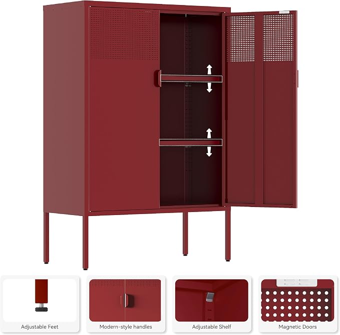 Metal Storage Cabinet,2 Door TV Stand, Metal Mesh Accent Cabinet | Magnetic Door Closure,Low Storage Cabinets with Doors and Shelf for Home,Office,Living Room