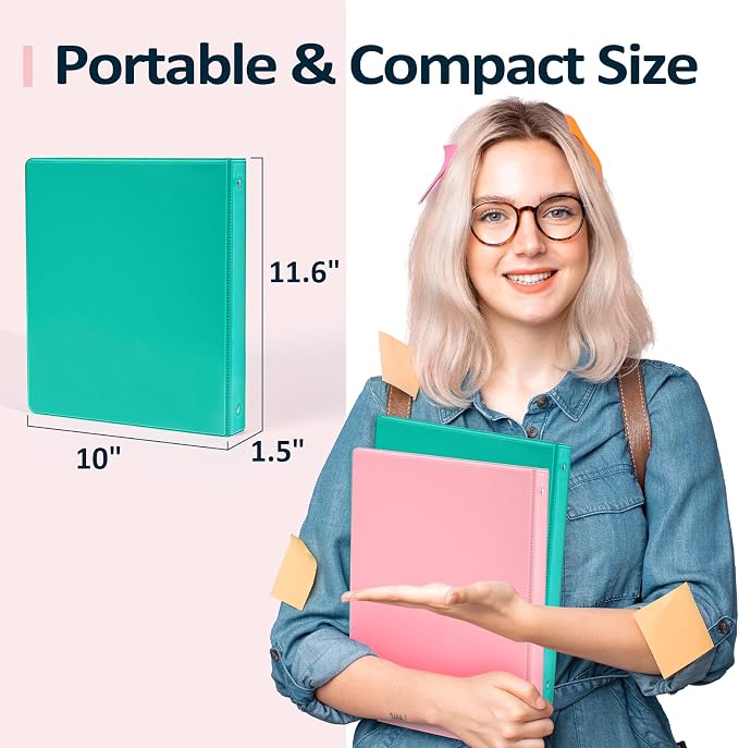 2 Pack BinderX Extra Durable 3 Ring Binder, 1 Inch Binder Round Rings, Fits 350 Sheets of 8.5x11 Paper, Customizable View Cover with Inside Pockets, Cute 1 Inch Binders 3 Ring, Pink & Purple