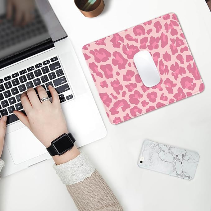 Seorsok Pink Leopard Mouse Pad,Mouse Mat Square Waterproof Mouse Pad Non-Slip Rubber Base Mouse Pads for Office Laptop,9.5"x7.8"x0.12" Inch