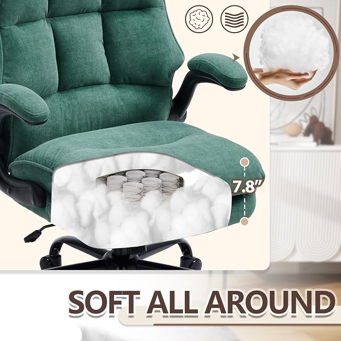 Comfy Office Chair Soft and Double Cushioned Ergonomic Computer Desk Chair for Long Hours Executive Office Chair with Flip-up Armrests and Height Adjustment for Home Office Green