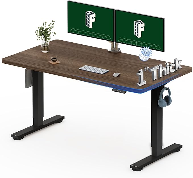 FLEXISPOT 55"x28" One-Piece Electric Standing Desk, 1" Thick Seamless Desktop for Home Office, Study & Multi-Monitor Setup, Black Walnut