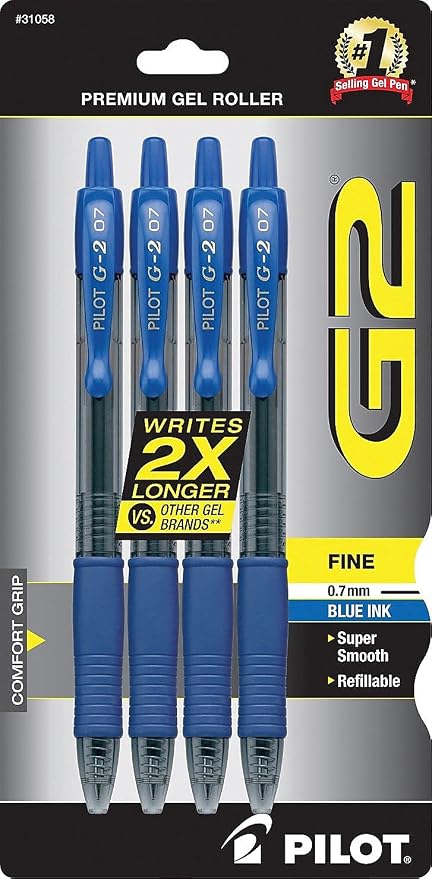 PILOT G2 Premium Gel Roller Pens, Blue Ink Pens Fine Point, Pack of 4