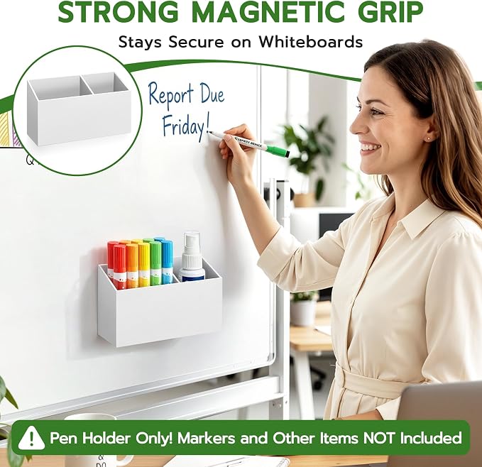 MR.MATE Magnetic Pen Holder,White Magnetic Marker Cup for Fridge Whiteboard | Dry Erase Marker Pencil Holder with Acrylic Cup and Strong Magnet, Non-slip Design For Refrigerator Locker Office & Classroom