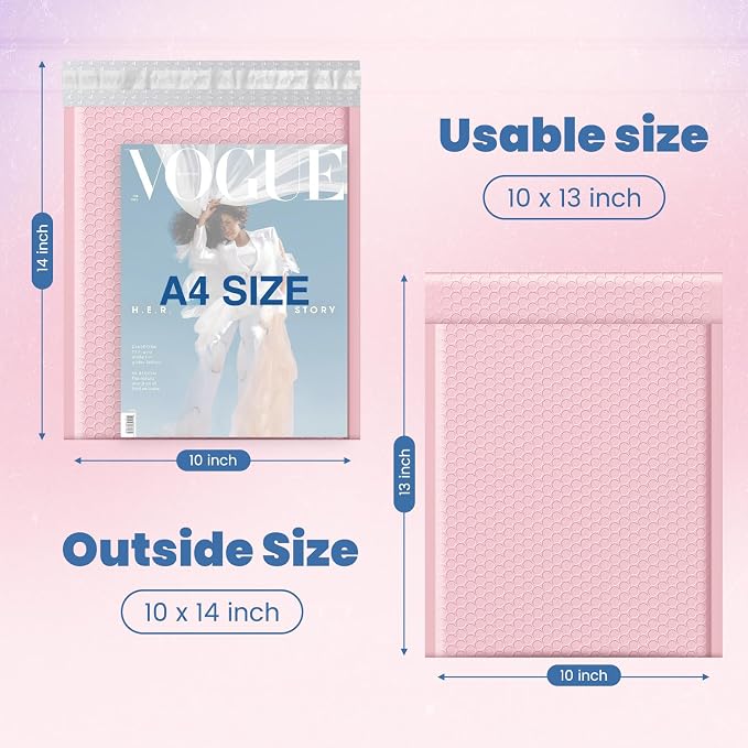 Fuxury Bubble Mailers 10x13 Inch Light Pink 25 Pack Opaque Padded Envelopes | for Clothing, Books, Makeup & Accessories, Self Seal Shipping Bags for Small Business