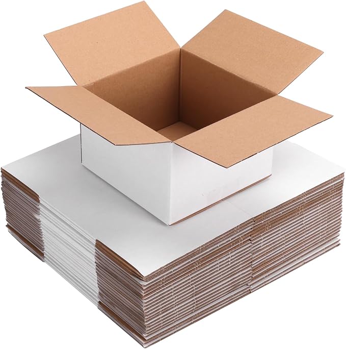 25-Pack Shipping Boxes 6x6x4 Inches, White | Corrugated Cardboard Box for Business Packing, Shipping, and DIY, Easy to Fold and Assemble