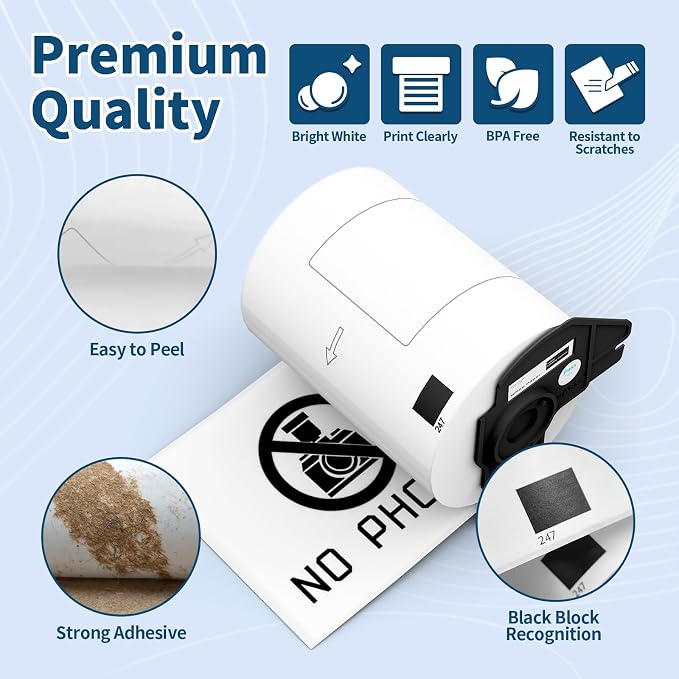 12 Rolls 2160 Labels for Brother DK 1247, 4.07"x6.4" Compatible Die-Cut Wide Format Shipping Mailing Postage Address Labels Paper, Tacnology Used with Brother QL Label Printers, 1 Reusable Cartridge