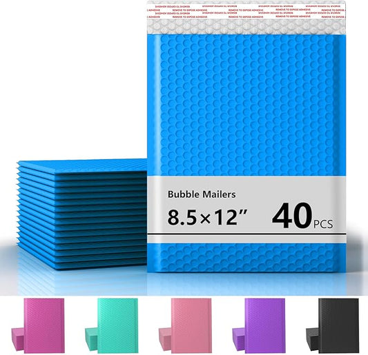 8.5 x 11 Inch Bubble Mailer 40 Pack, Waterproof Padded Envelopes with Strong Self-Seal Adhesive, Cushioning Shipping Bags with Bright Color for Small Business - Dark Blue