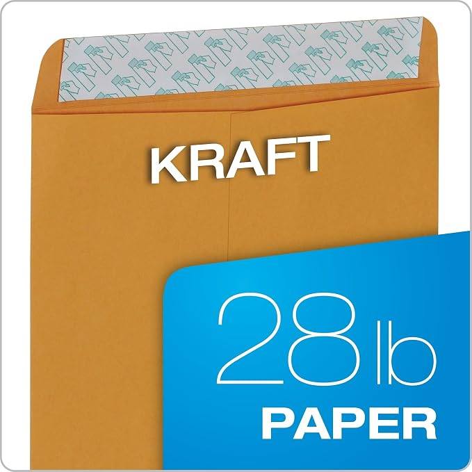 Quality Park 9" x 12" Self-Seal Catalog Envelopes, for Mailing, Organizing and Storage, Brown Kraft, Heavy 28-lb Paper, 100 Per Box (QUA44562) (Pack of 2)