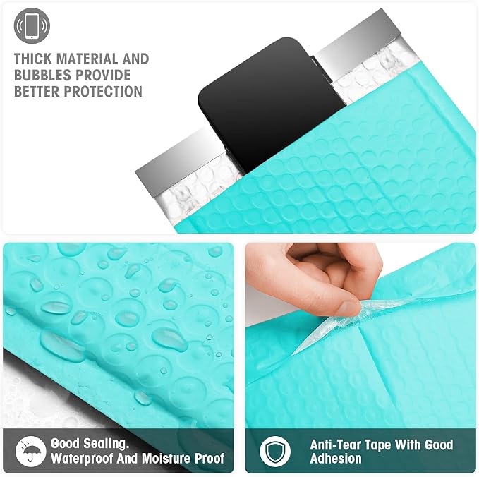 Metronic Bubble Mailer 6x10 Inch 25 Pack Teal Padded Envelopes Cushioning | Usable Size 6x9" Waterproof Self Seal Adhesive Padded Mailers for Packaging, Shipping, Bubble Envelopes for Small Business