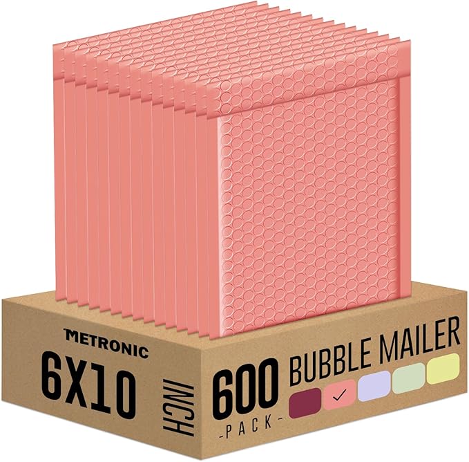 Metronic Bubble Mailers 6x10" 600 Pack Pale Pink Self-Seal Padded Envelopes Usable Size 6x9" Waterproof Bubble Envelopes Bulk for Small Business Padded Mailers for Mailing Jewelry #0