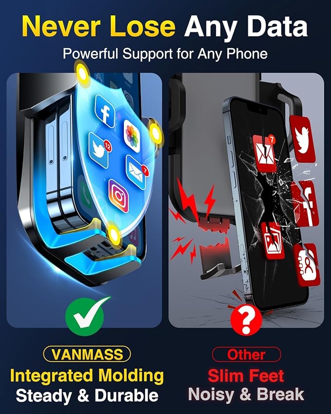 VANMASS【85+LBS Strongest Suction & Military-Grade Ultimate Car Phone Mount | 【Patent & Safety Certs】 Cell Phone Holder for Dash Windshield Vent for iPhone 17 Pro Max Automobile Interior Sets, Ink Black