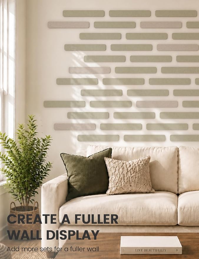 Fluxynara 13" x 2" Felt Wall Panels, Sage | 5-Pack Includes 35 Push Pins and Adhesive Tabs for Photos, Notes and Decor in Bedroom Doors, Home Office or Studios