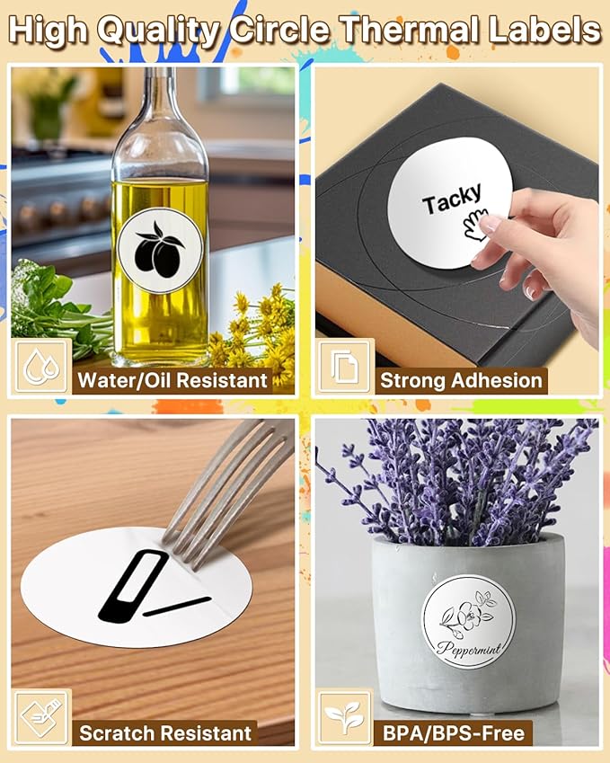 3 Inch (76.2mm x 76.2mm) Round Thermal Printer Label Stickers Self-Adhesive Circle Convenient Multi-Purpose Blank 3" Sticker Roll for Family Classification, Gift Sealing, White (500Pcs)