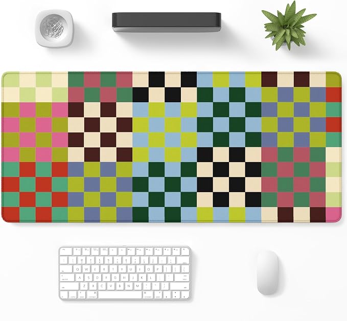 Desk Mat, Large Gaming Mouse Pad, 32" x 12", Cute Retro Checkered | Waterproof Desk Pad, Non-Slip Rubber Base, Desktop Mat with Stitched Edges, Desk Accessories for Office, Work, Home
