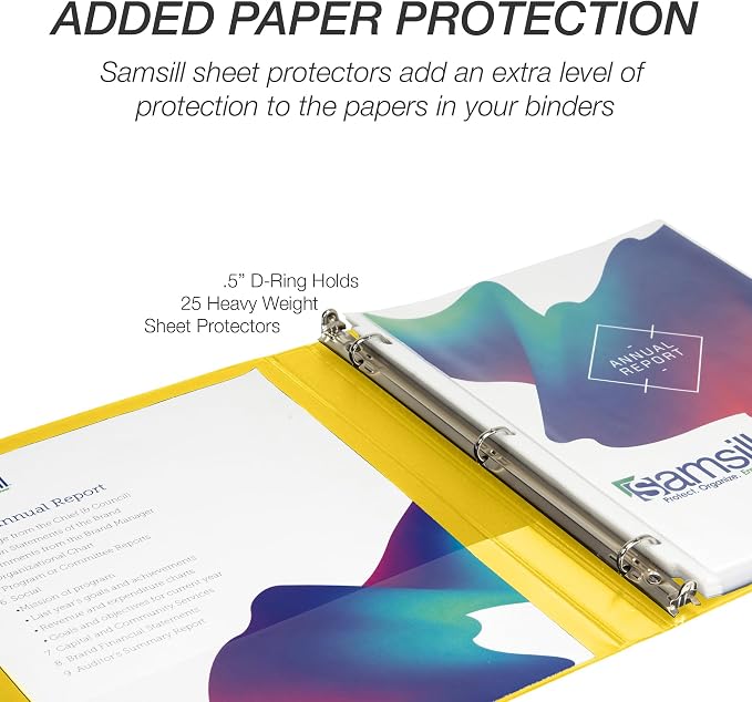 Samsill Durable 0.5 inch 3 Ring Binder, D Ring Binder, 100% Recycled Chipboard, Yellow