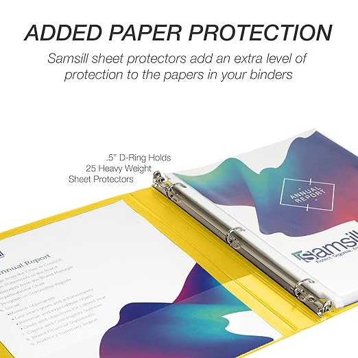 Samsill Durable 0.5 inch 3 Ring Binder, D Ring Binder, 100% Recycled Chipboard, Yellow, 12 Pack