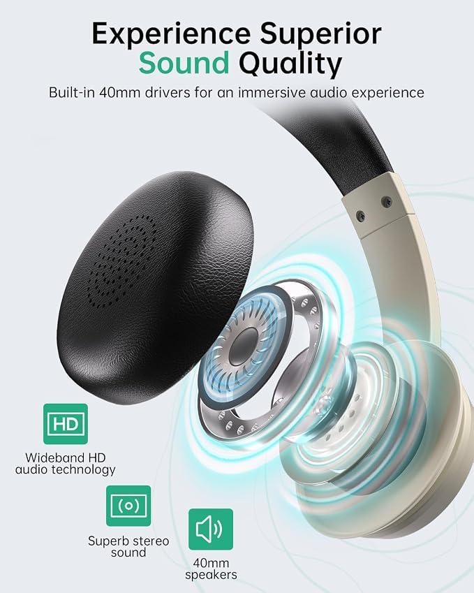 AOC Wireless Headset with Mic for Work, AI Noise Cancelling, Bluetooth | AI Noise Cancelling Mic, Bluetooth 5.3, USB-A/C Dongle Included, Mic Mute, Compatible with PC, Laptop & iPhone