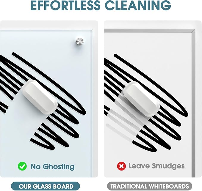 MaxGear 60" x 40" Glass Whiteboard Wall Mounted for Office Home Classroom | Magnetic Glass Dry Erase Board, Tempered Glass, Steel Backed, Non-Porous Surface, Frameless Design, Hardware Included