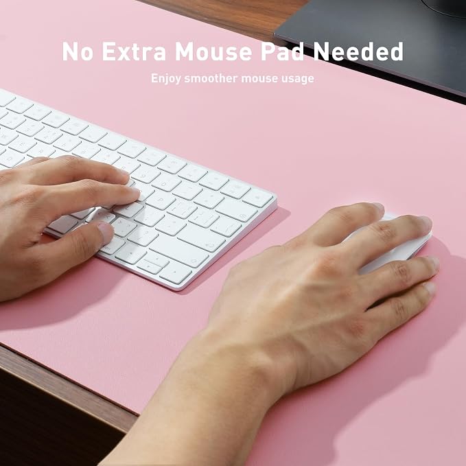 Aothia Faux Leather Desk Mat - Non-Slip PU Leather Desk Blotter, Waterproof Writing Surface, Large Desk Pad for Office & Home (Fairy Pink, 55" x 17")