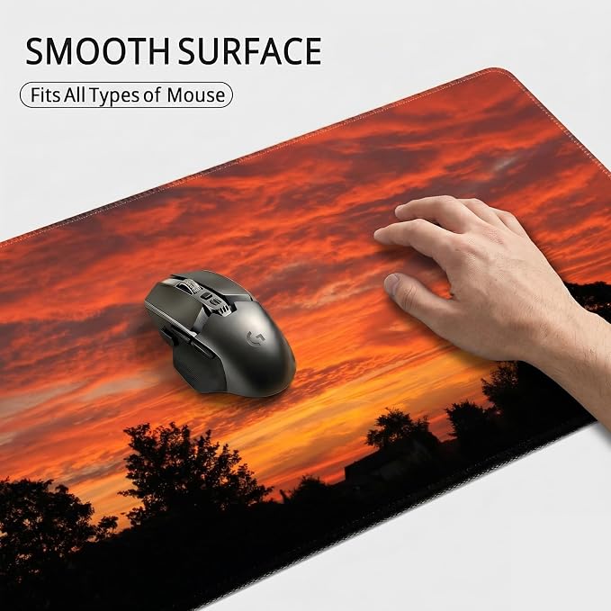 Auhoahsil Sunset Cloud Landscape Desk Mat, Ultra Large Full Desk Gaming Mouse Pad, Warm Sunset Sky Scenery Extended Keyboard Pad, Nature Aesthetic Desk Pad for Home Office Gaming, 35.4"x 15.7"