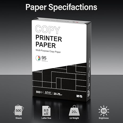 M&G Multipurpose Copy Printer Paper, 8.5 x 11, 20lb, 3 Ream (1500 Sheets), 95 Bright, White