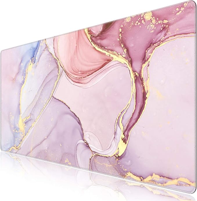 iCasso Extended Gaming Mouse Pad 35.4x15.7in Desk Pad,Glitter Marble | Non-Slip Rubber Base Mousepad with Stitched Edges, Waterproof Keyboard Mouse Mat Desk Pad for Work Office Game Home,