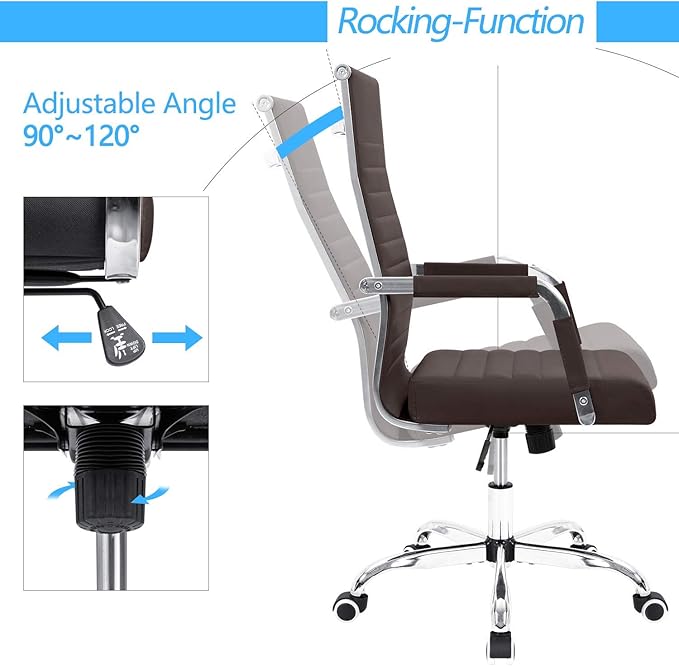 Furmax Ergonomic Office Desk Chair, Executive Ribbed Mid-Back PU Leather Conference Room Chair Adjustable Swivel Chair with Arms (1, Brown)