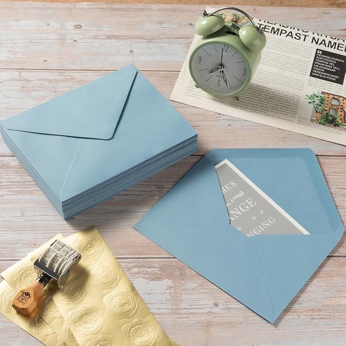 50 Pack A7 Colorful 5x7 Envelopes V Flap Invitation Envelopes for 5x7 Cards, Birthday, Weddings, Graduations, Greeting Cards, Baby Shower 5.24 x 7.24 Inches (Dusty-Blue)