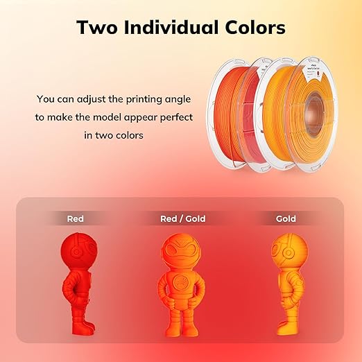 AMOLEN Matte PLA 3D Printer Filament - Dual Color Red Gold Filament, Smooth Finish Color Change 3D Printing Filament 1.75mm, 1KG/2.2lb