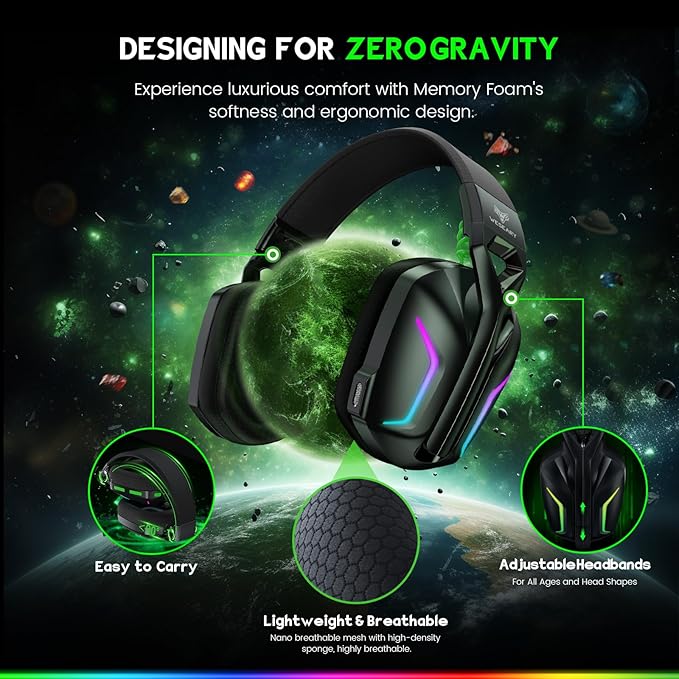 Wireless Gaming Headset for Xbox Series X|S, 2.4GHz Ultra-Low Latency Headset with Noise Cancelling Mic for PC, PS5, PS4, Switch, Mac, 3D Surround Sound, Bluetooth 5.4, 50H Battery
