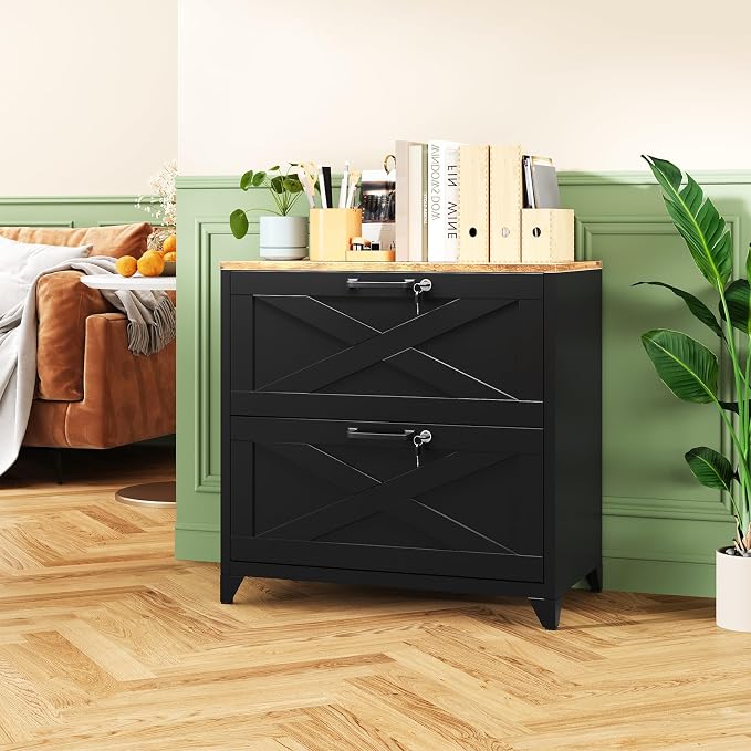 MIIIKO 2 Drawer Lateral File Cabinet with Lock,Metal Filing Storage Cabinets for Home Office,Files Folders Letter/Legal/A4 Size