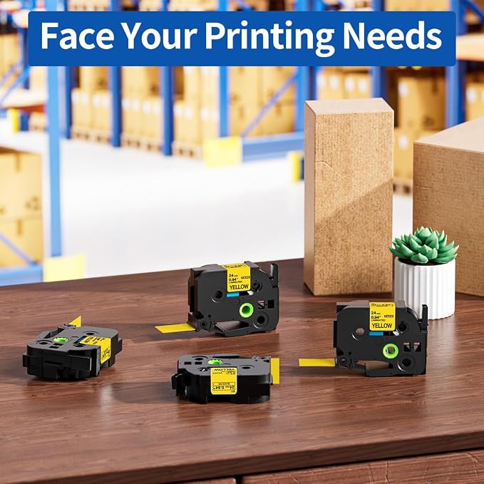 TZe-651 24mm Label Maker Tape Replace for Brother P Touch 1 Inch | TZe TZ Tape 24mm 0.94'' Laminated Yellow TZe651 TZ651 for Ptouch PTD600 PT-D610BT PT-P710BT Printer, 4-Pack Black on Yellow