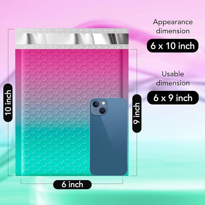 Fuxury Bubble Mailers 6x10 Inch 600 Pack Padded Envelopes Usable Size 6x9" Thick Mailing Envelopes Bubble Opaque Padded Mailers Shipping Bags for Mailing Jewelry Makeup Small Business #0 PinkGreen