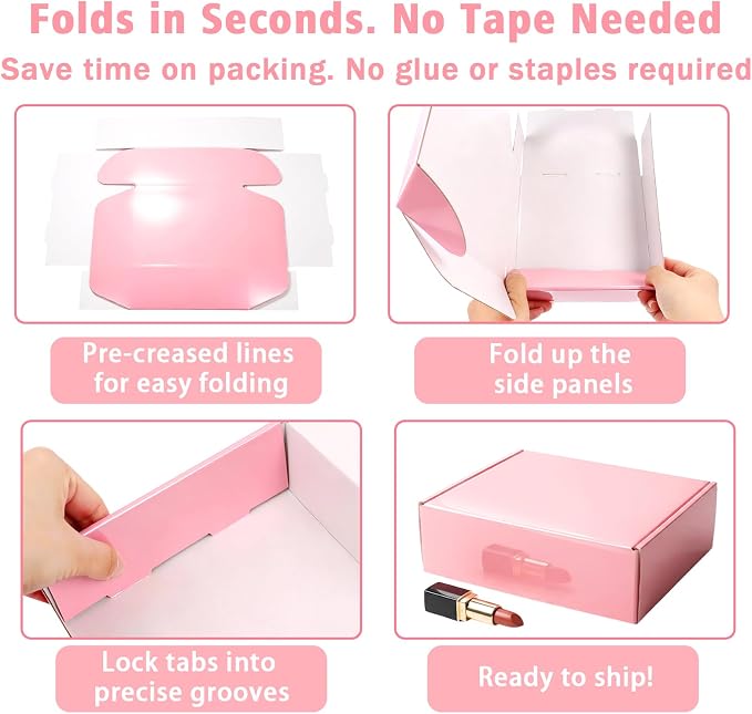 6x6x2 inch Glossy Pink Shipping Boxes, 50 Pack Corrugated Cardboard Mailing Boxes for Small Business Packaging, Shipping Candles, Coasters