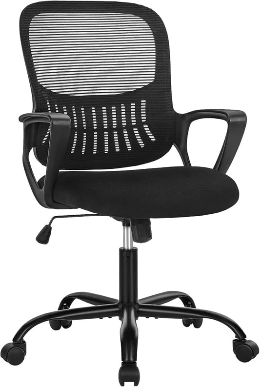 DUMOS Office Chair, Ergonomic Mesh Home Desk Chair, Lumbar Support | Ergonomic Mid Back, Height Adjustable Fixed Armrest, Rocking Mode 360 Swivel Meeting Room, Black