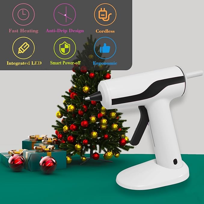 MONVICT Cordless Hot Melt Glue Gun, Smart Power-Off with 2.2 Ah Built-in Battery USB-C Rechargeable Mini Glue Gun Kit, 40 Pcs Glue Sticks, 10 Pcs Craft sticks, Carrying Case for DIY Craft Gift, White
