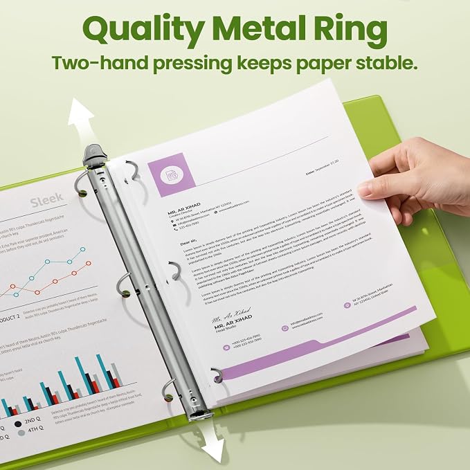 SUNEE 3 Ring Binder 1 Inch 1 Pack, Clear View Binder Three Ring PVC-Free (Fit 8.5x11 Inches) for School or Office Supplies, Tender Green