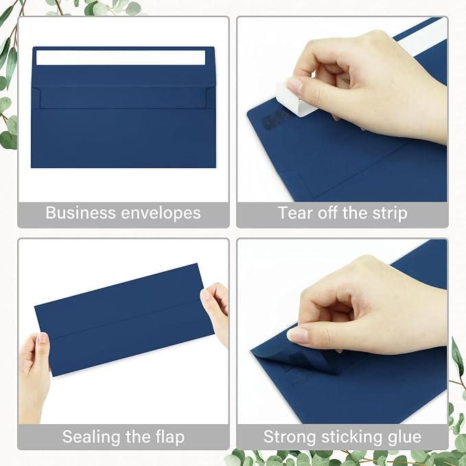 200 Pack #10 Navy Blue Envelopes Letter Size Self Seal Business Envelopes | Security Mailing Envelopes, 4 1/8 x 9 1/2 Inches