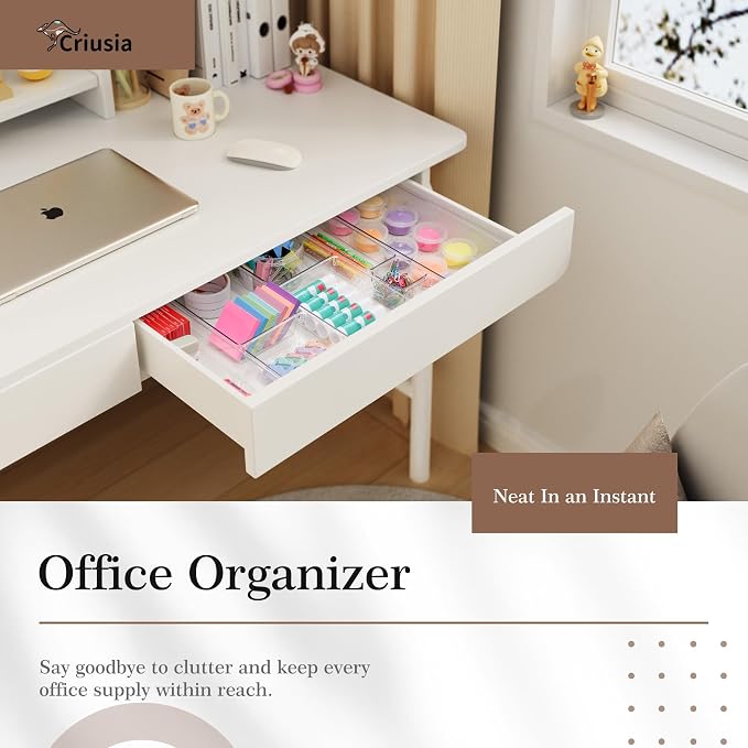 11 PCS Clear Plastic Drawer Organizer Set - 5 Large Size Versatile Kitchen and Bathroom Organizer Trays, Non-Slip Storage Bins for Makeup, Utensils, Tool and Office Desk