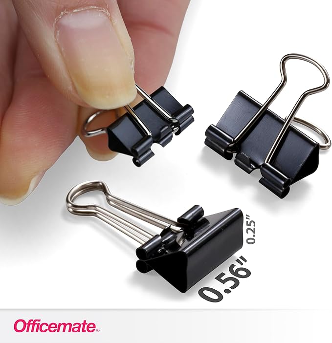Officemate Mini Binder Clips, 144 Count (12 Boxes of 12 Clips), Heavy-Duty Metal Handles, Black Paper Fasteners for Office, School & Home Organization (99010)