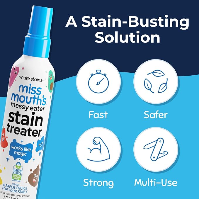 Miss Mouth's Messy Eater Stain Treater Spray, Laundry Stain Remover, 4 Oz | Newborn & Baby Essentials; Cleans Off Food, Grease, Coffee; Use on Laundry, Underwear, Fabric