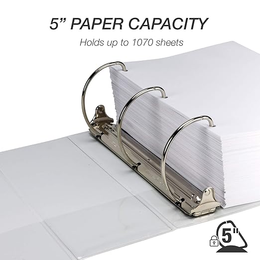 Samsill Durable 5 inch 3 Ring Binder, Locking D Ring 100% Recycled Chipboard, White