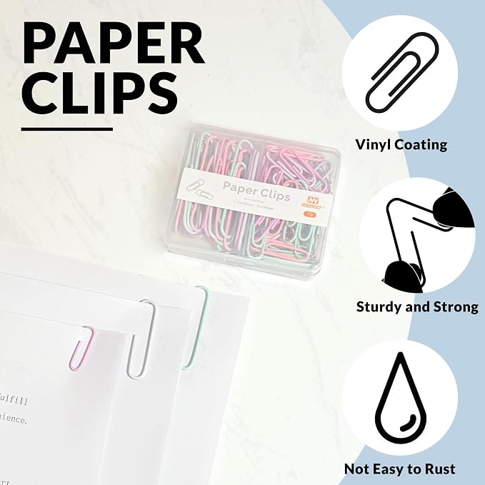 NEEWAY Colorful Paper Clips Assorted Sizes, Small and Large Paper Clips, 70 Count (Light Multicolor)