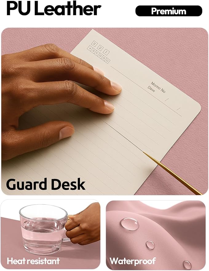 YSAGi Leather Desk Protector, Office Mat, Large Mouse Mat, Non-Slip PU Leather Blotter, Laptop Desk Pad, Waterproof Writing Pad for Office and Home (Pale Mauve, 23.6" x 13.8")